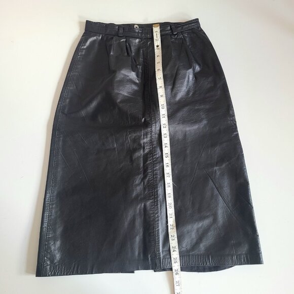 Vintage black leather midi skirt made in Canada. - Picture 7 of 7